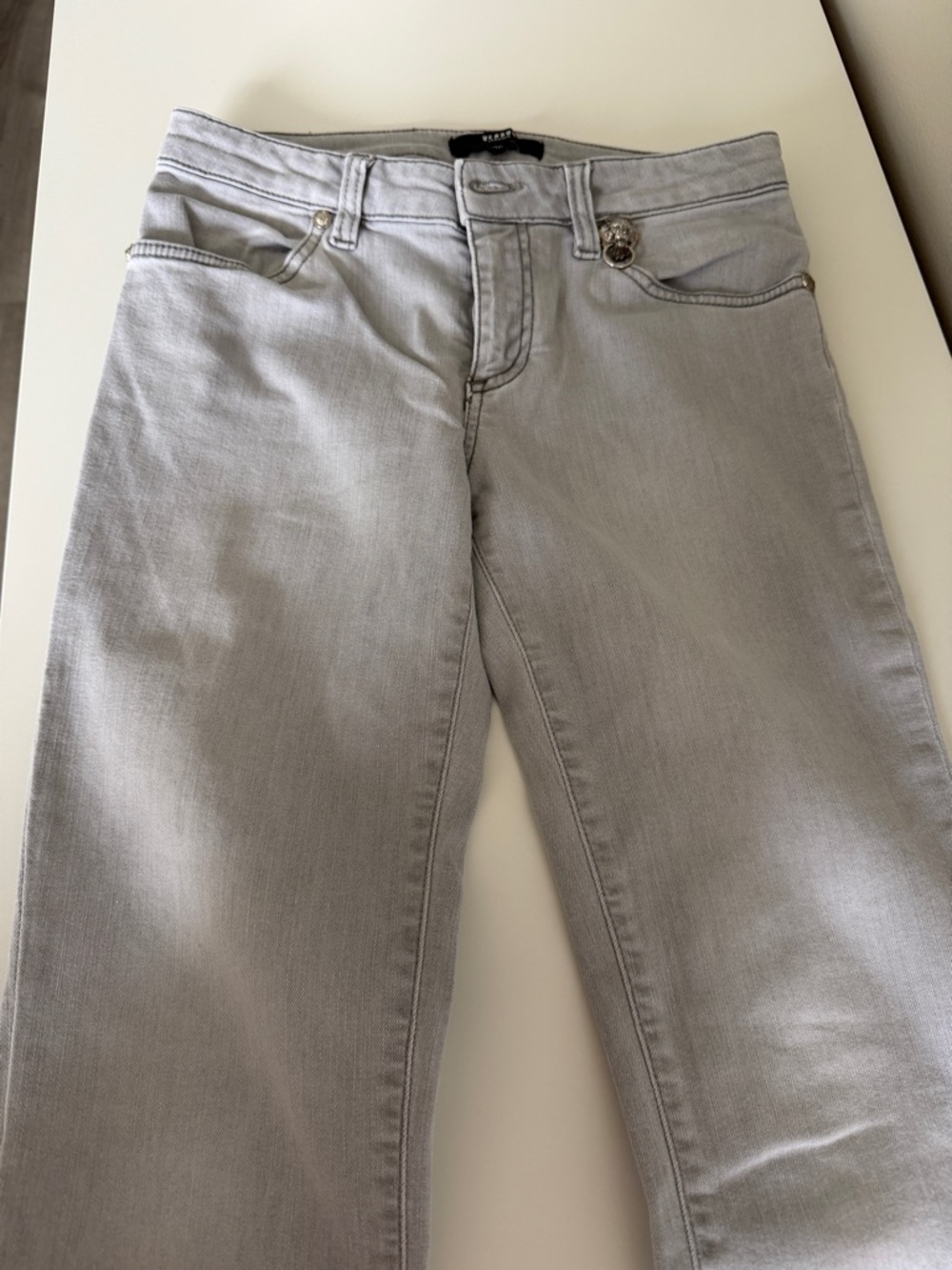 Versace Medusa Stretch Denim Jeans – Light Grey Slim Fit